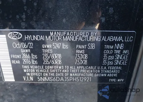 2023 Hyundai Santa Fe Xrt from USA, damaged, VIN 5NMS6DAJ5PH512921